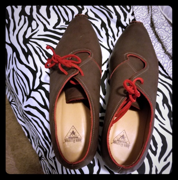 John Fluevog Shoes - LE Tube Waterloo Fluevog, green/gray with red 9.5